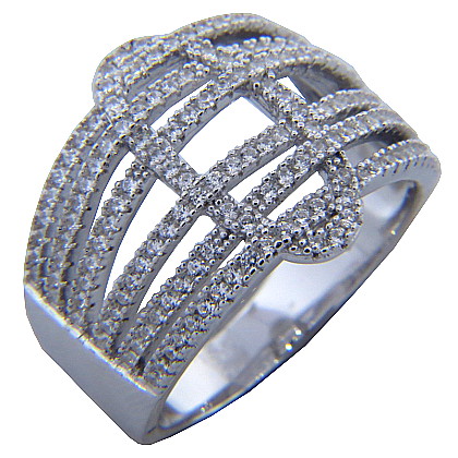 anillo oval seis tiras de piedras blancas